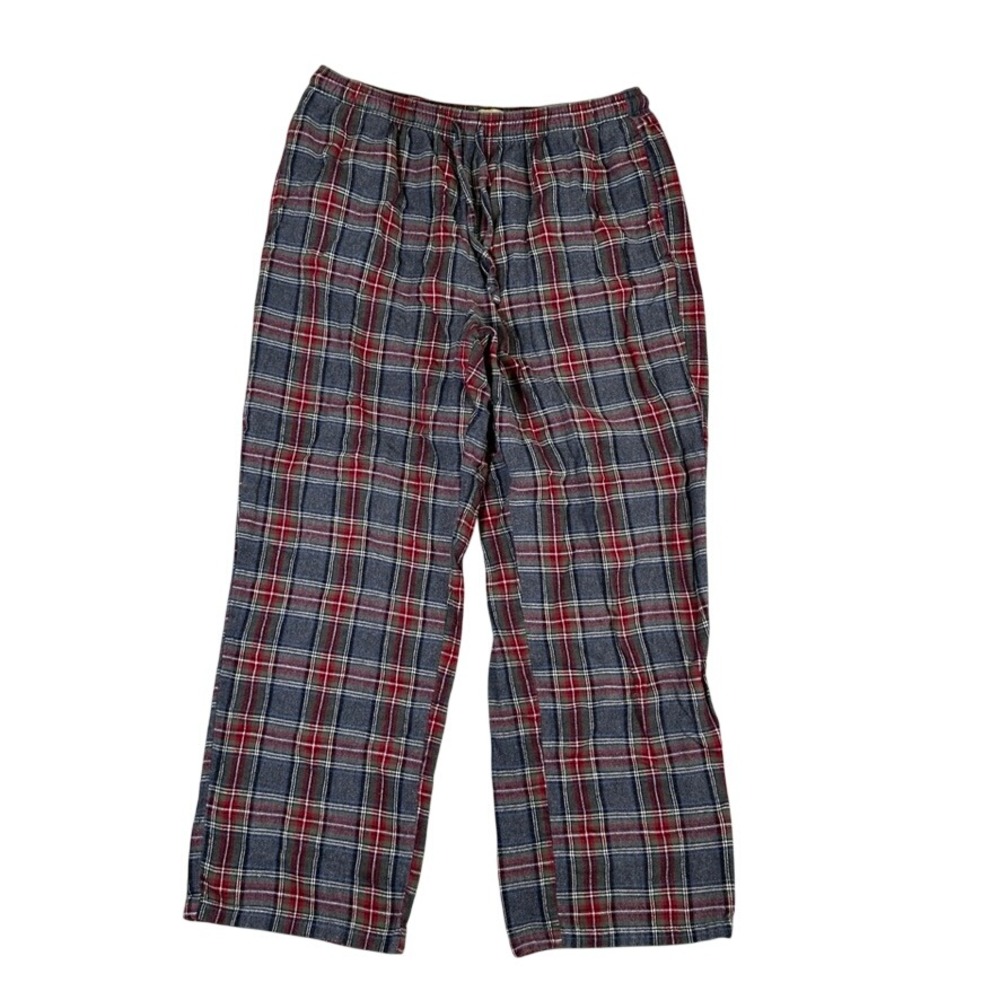 LL Bean Flannel Pajama Pants Mens Large Grey Red Blue Plaid Cotton 277535